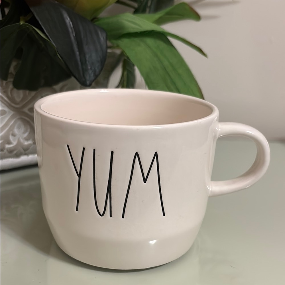 Rae Dunn White Ceramic Mug with YUM Design
